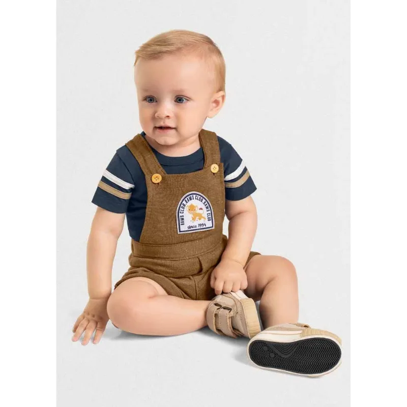 jardineira e camiseta bebê menino leãozinho Mundi Cinza M