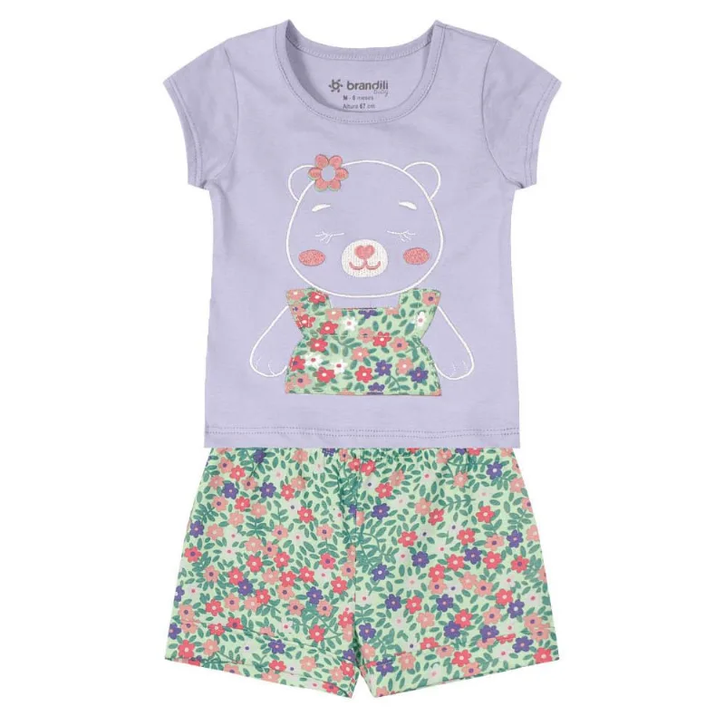 Conjunto bebê menina ursinha Brandili Baby Lilás P
