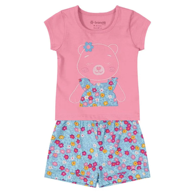 Conjunto bebê menina ursinha Brandili Baby Rosa G