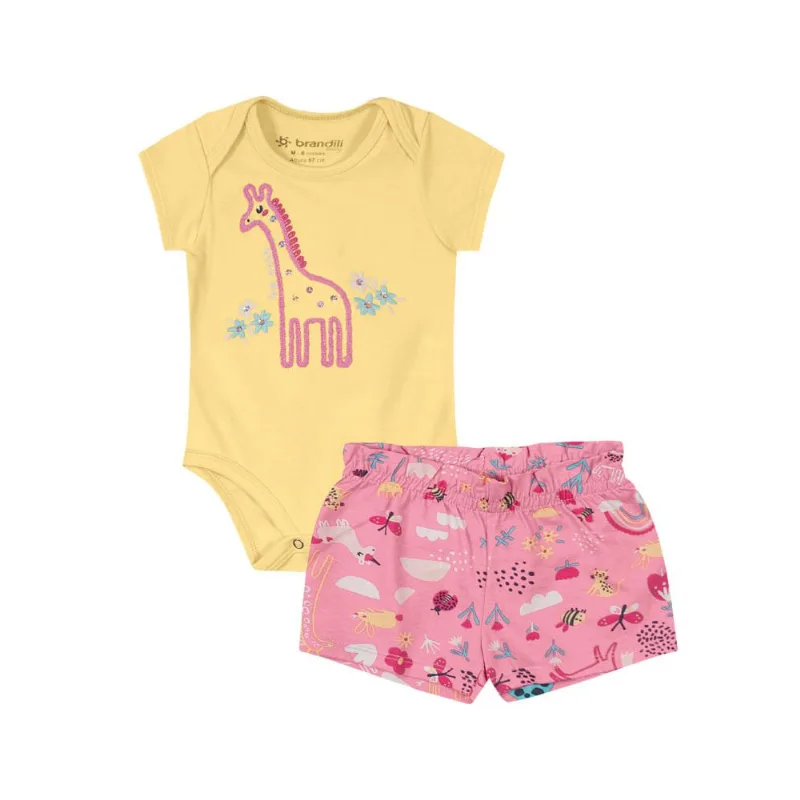 Conjunto bebê menina girafa Brandili Baby Amarelo M
