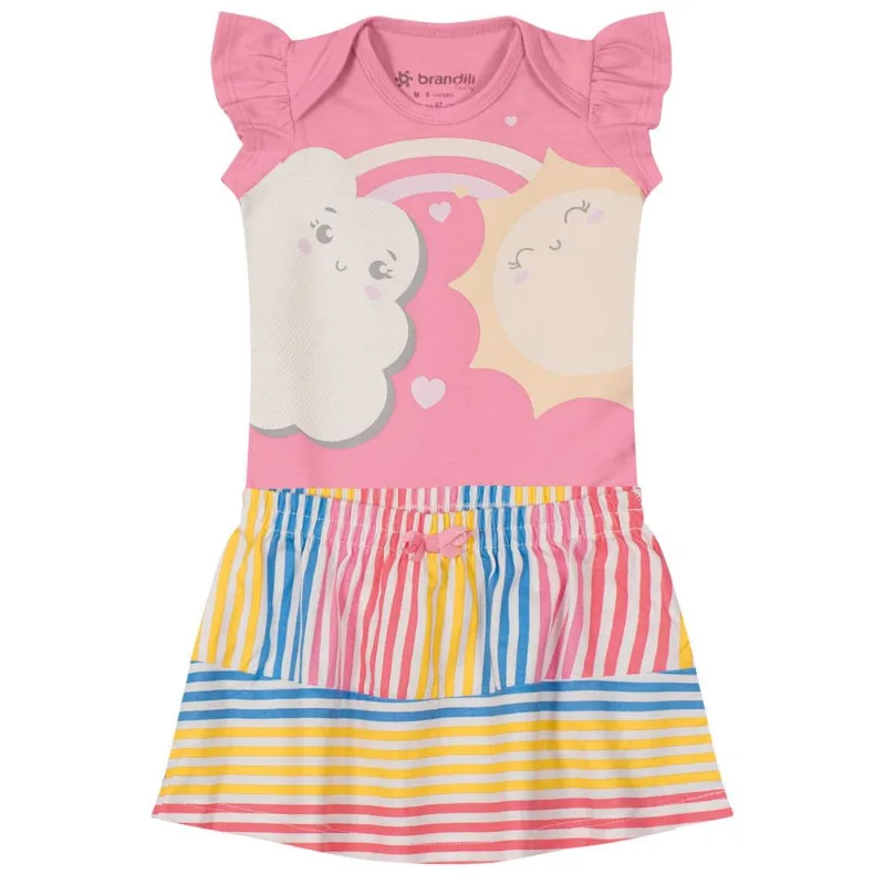 Conjunto bebê menina arco-íris Brandili Baby Rosa M