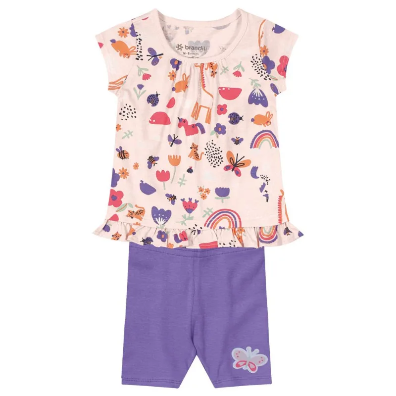 Conjunto bebê menina animais Brandili Baby Rosa P