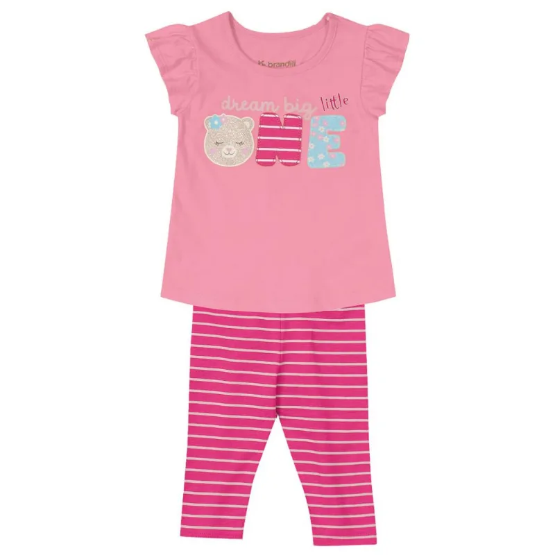 Conjunto bebê menina ursinha Brandili Baby Rosa G