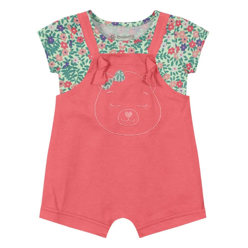 Jardineira e blusa bebê menina ursinha Brandili Baby Verde P