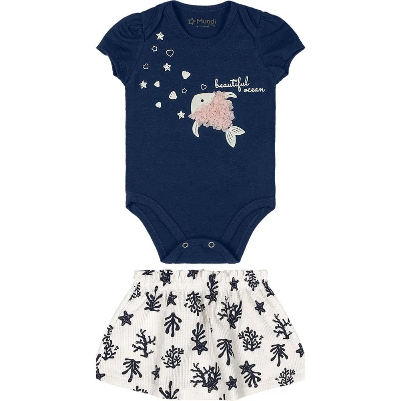 Conjunto bebê menina peixinho Mundi baby Azul M