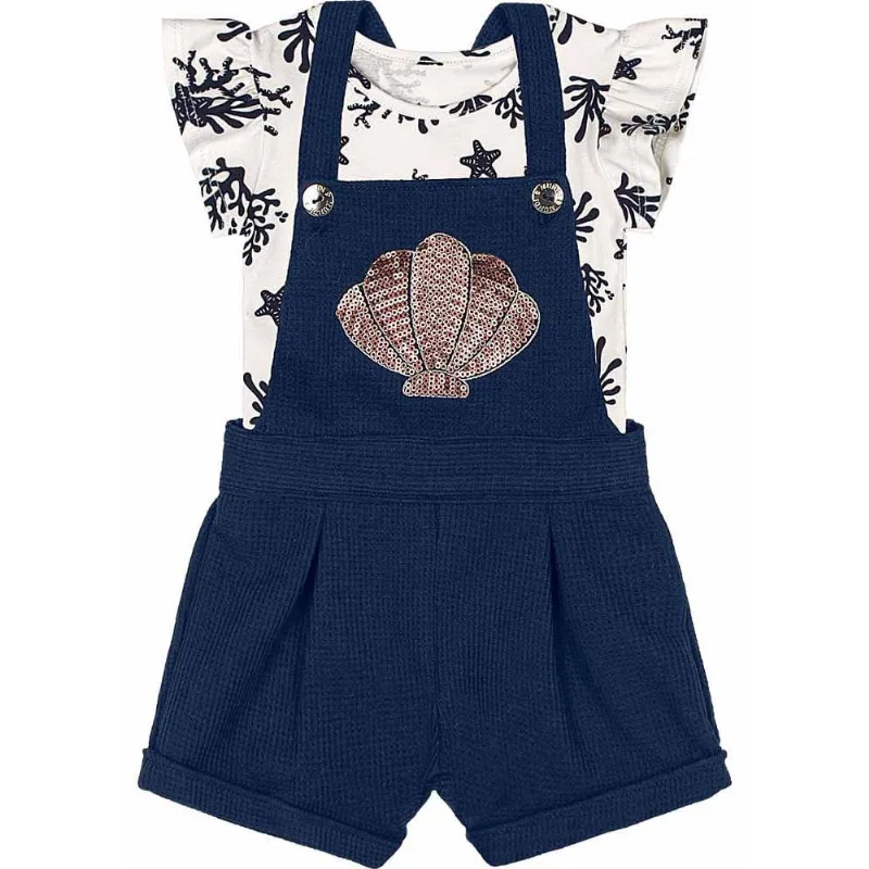 jardineira e blusa bebê menina conchinha Mundi baby Natural G