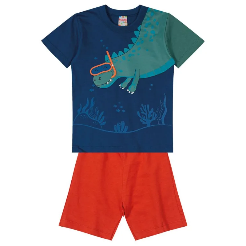 Conjunto infantil menino dinossauro Brandili Azul G