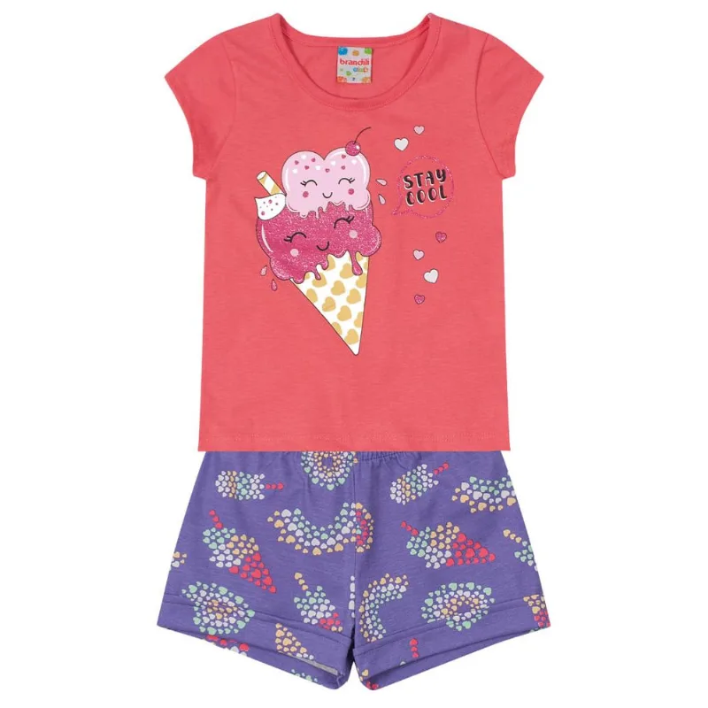 Conjunto infantil menina sorvete Brandili Rosa 3