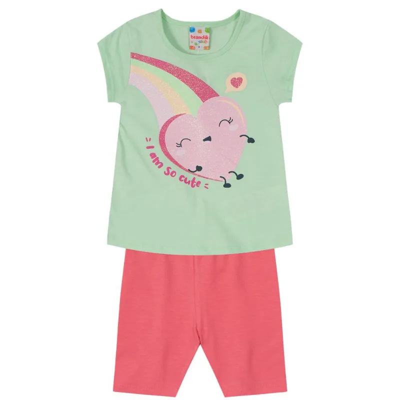 Conjunto infantil menina coração Brandili Verde 3