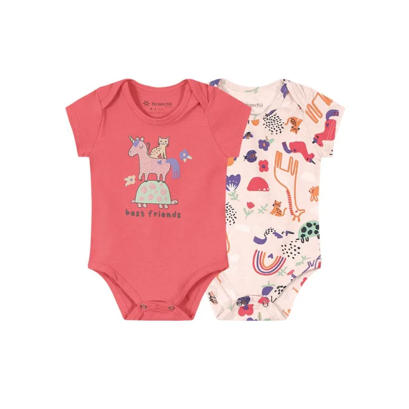 kit de bodies bebê menina unicórnio Brandili Baby Rosa 3