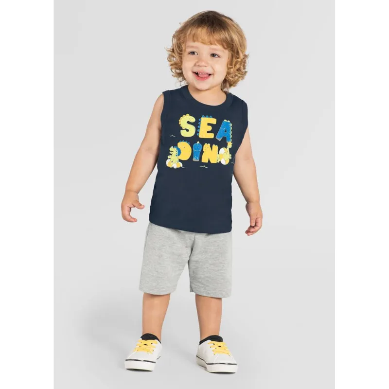 Conjunto infantil menino dinossauro Brandili Cinza 3