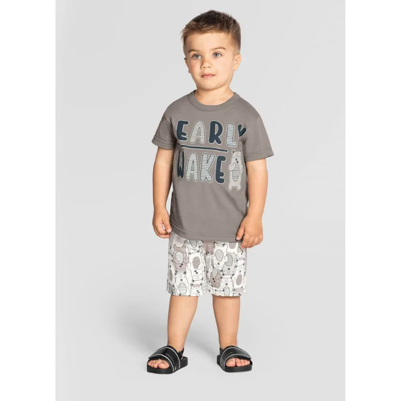 Pijama infantil menino de ursinho Brandili Cinza 14