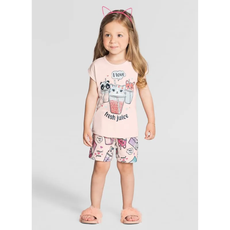 Pijama infantil menina de animais Brandili Rosa 2