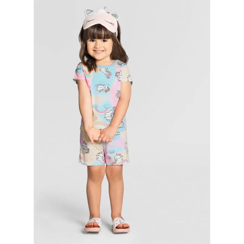 Pijama infantil menina de gatinhos Brandili Azul 8