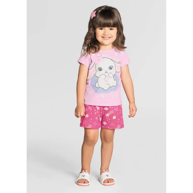 Pijama infantil menina de coelhinho Brandili Rosa 8