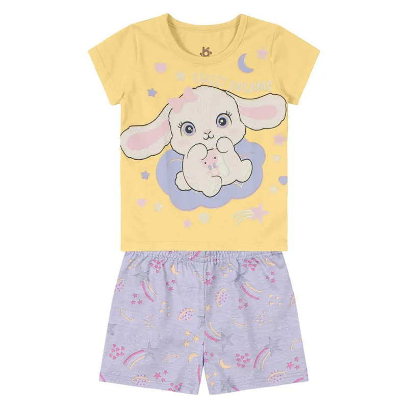 Pijama infantil menina de coelhinho Brandili Amarelo 10