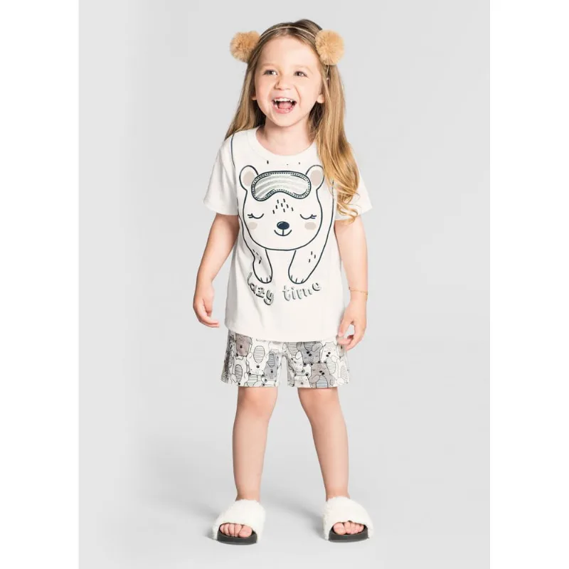 Pijama infantil menina de ursinho Brandili Natural 1