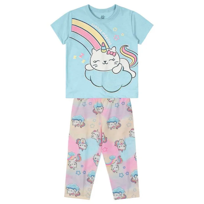 Pijama infantil menina de gatinho Brandili Azul 10