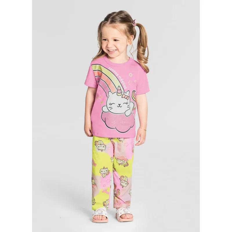 Pijama infantil menina de gatinho Brandili Lilás 4