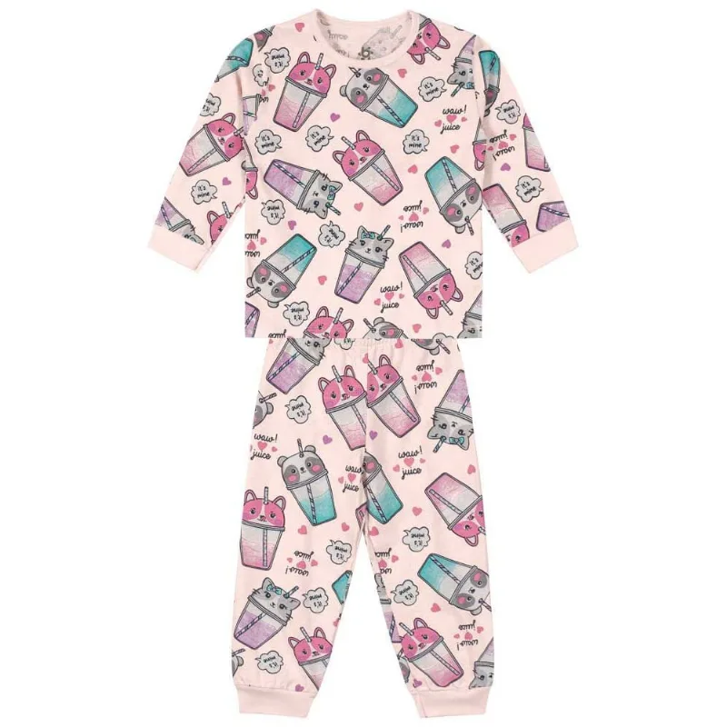 Pijama infantil menina de gatinhos Brandili Rosa 14