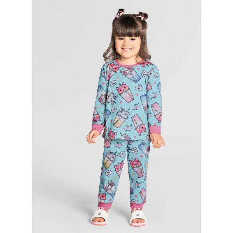 Pijama infantil menina de gatinhos Brandili Azul 6