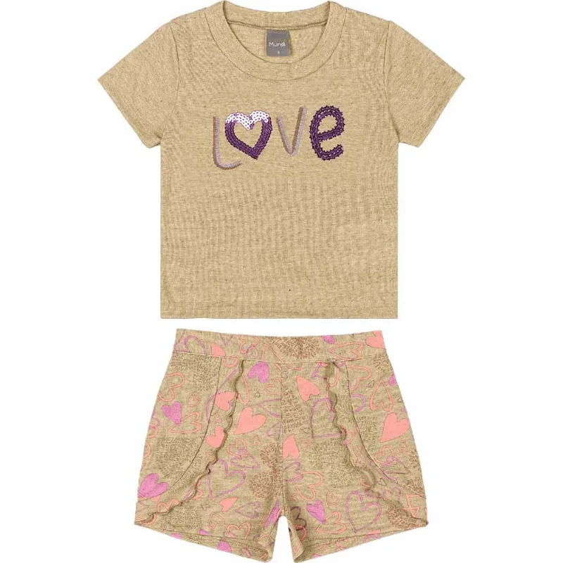 Conjunto infantil menina com corações Mundi Marrom 12
