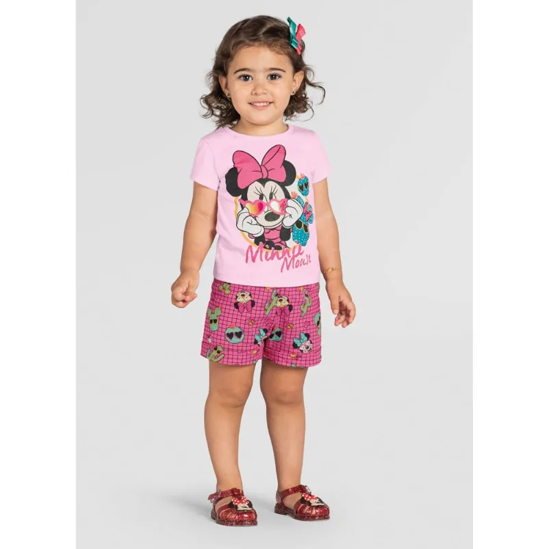 Conjunto infantil menina Minnie Mouse Brandili Rosa 2