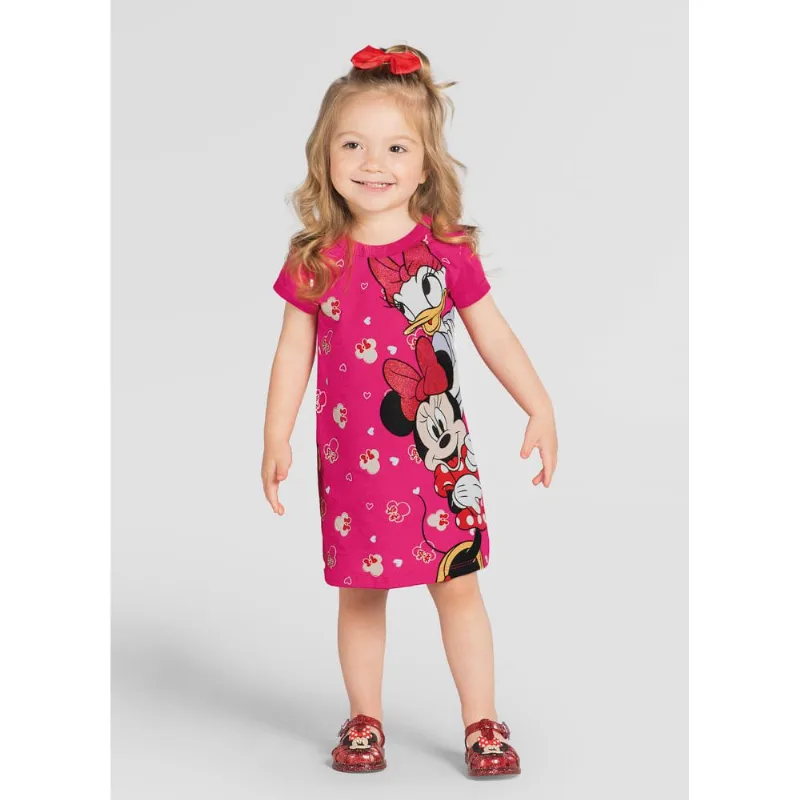 Vestido infantil menina Minnie Mouse Brandili Rosa 2