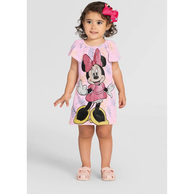 Vestido infantil menina Minnie Mouse Brandili Rosa 2