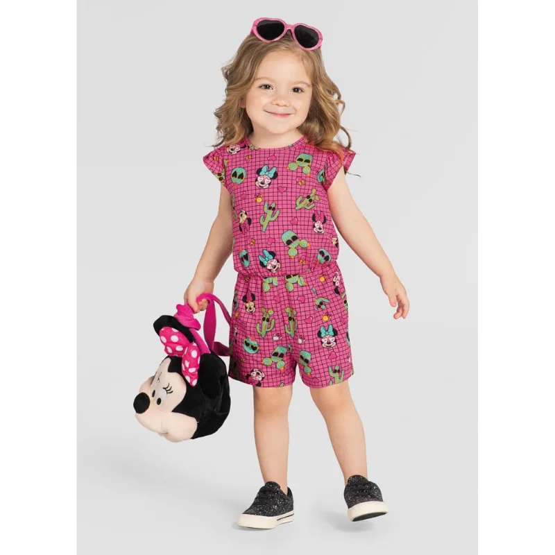 Macaquinho infantil menina Minnie Mouse Brandili Rosa 1