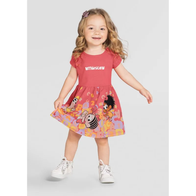 Vestido infantil menina Turma da Mônica baby Brandili Rosa 2