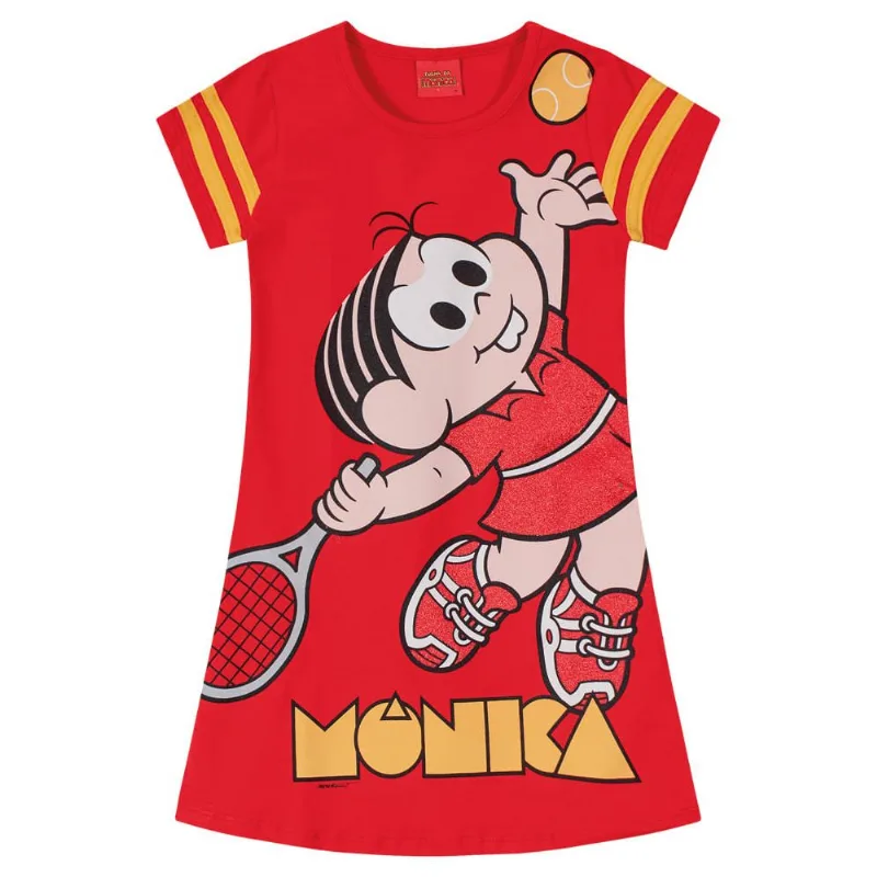 Vestido infantil menina Turma da Mônica Brandili Vermelho 4