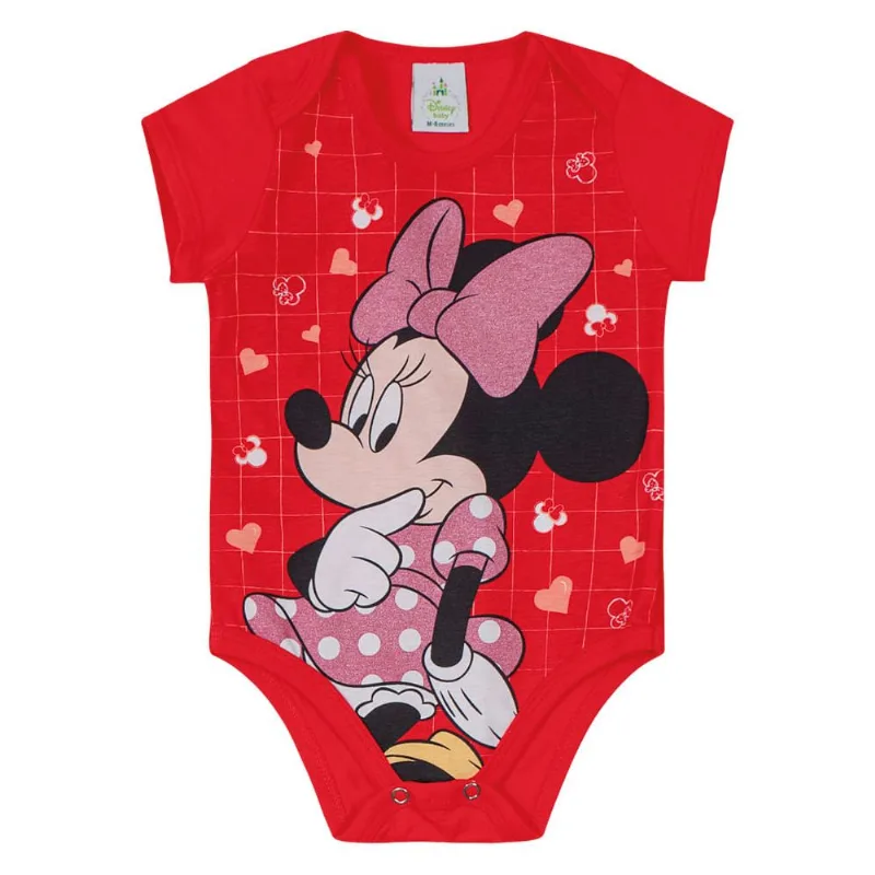 Body bebê menina Minnie Mouse Brandili Baby Vermelho P