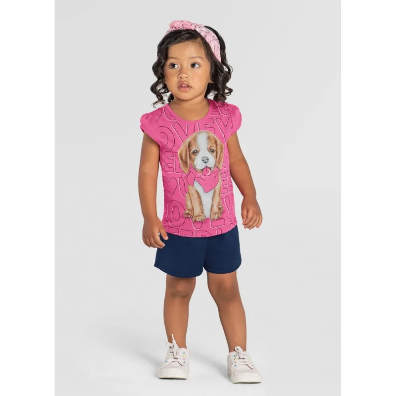 Blusa infantil menina cachorrinho Brandili Rosa 3