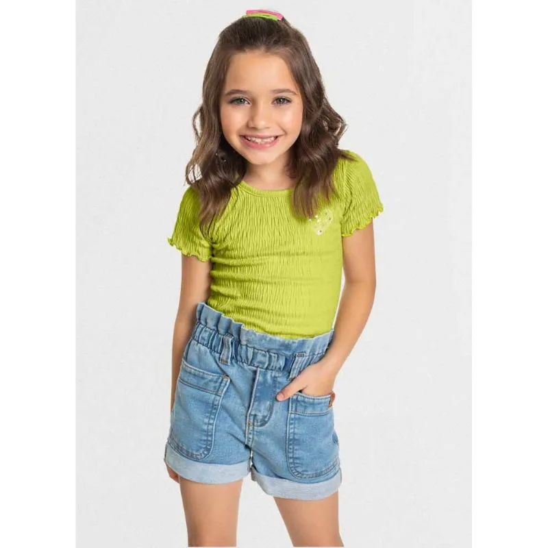 Blusa cropped infantil menina coração Mundi Verde 4