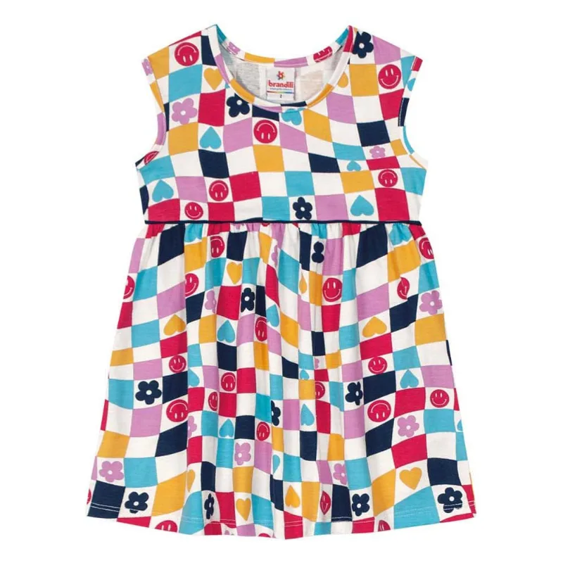 Vestido infantil menina quadriculado Brandili Natural 3