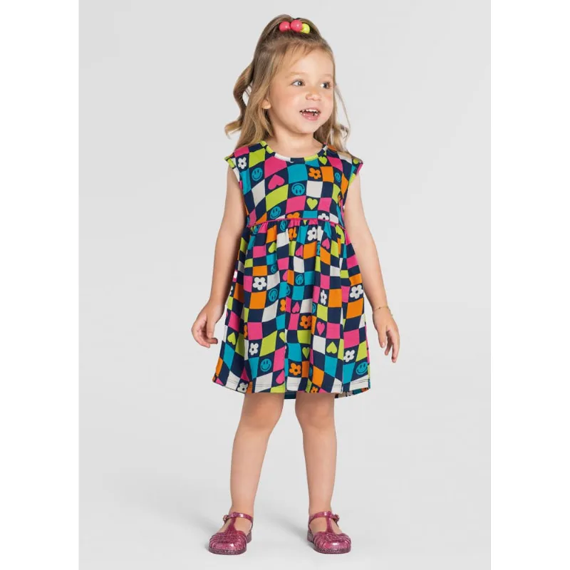 Vestido infantil menina quadriculado Brandili Azul 3