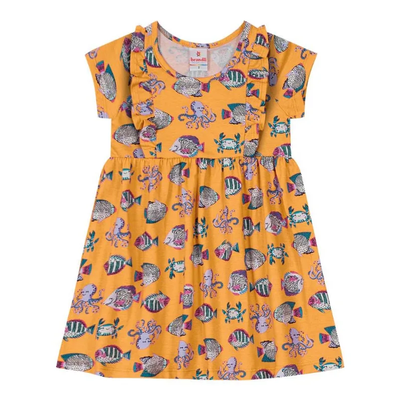 Vestido infantil menina peixinhos Brandili Laranja 1