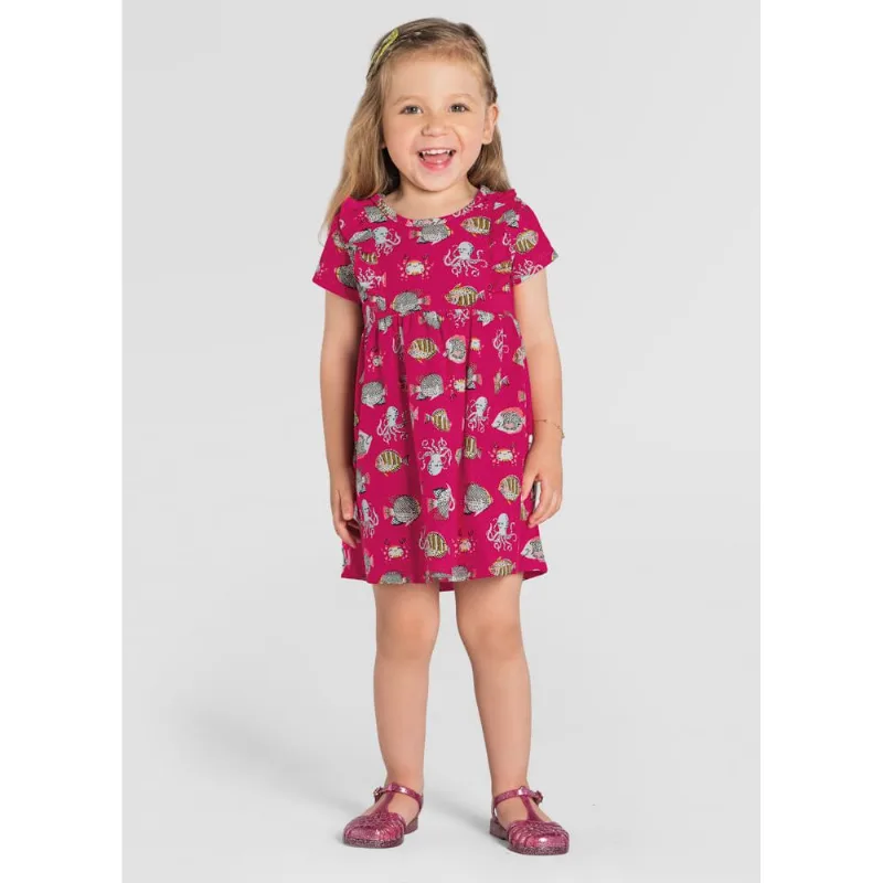 Vestido infantil menina peixinhos Brandili Rosa 2