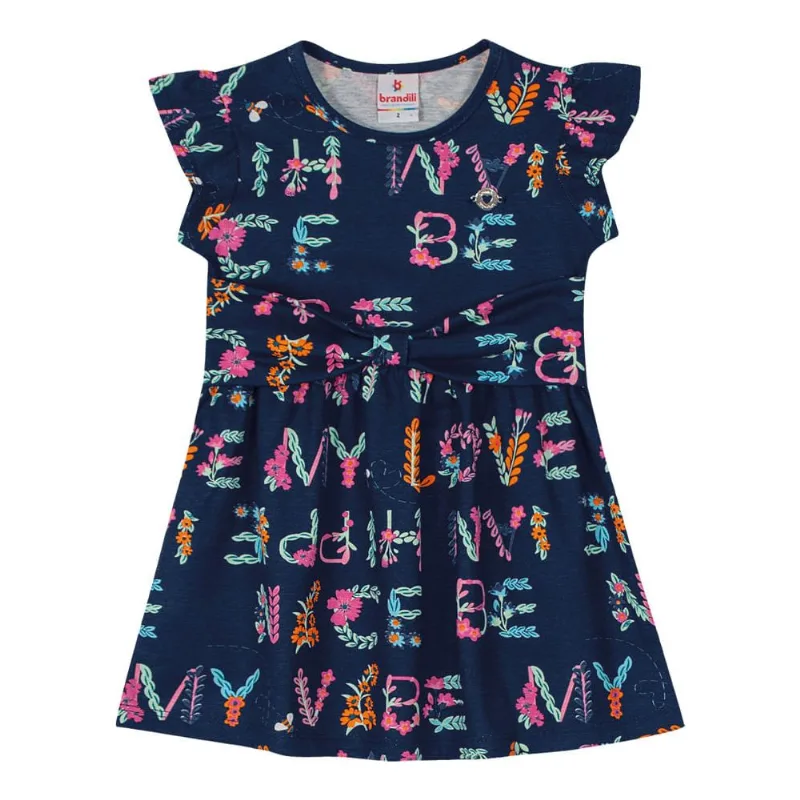 Vestido infantil menina flores Brandili Azul 1
