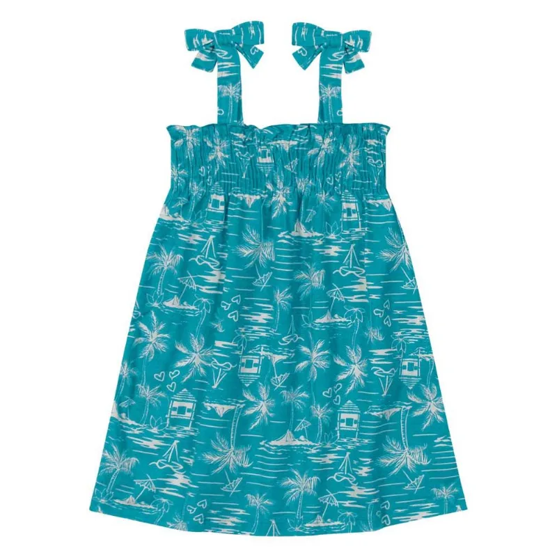 Vestido infantil menina coqueiros Brandili Azul 3