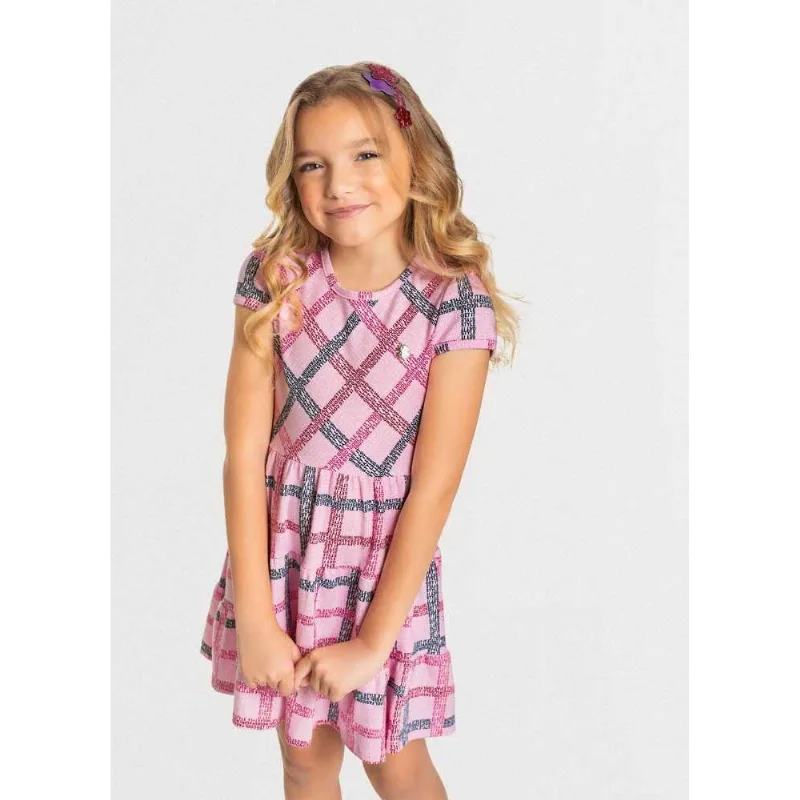 Vestido infantil menina quadriculado Mundi Rosa 12