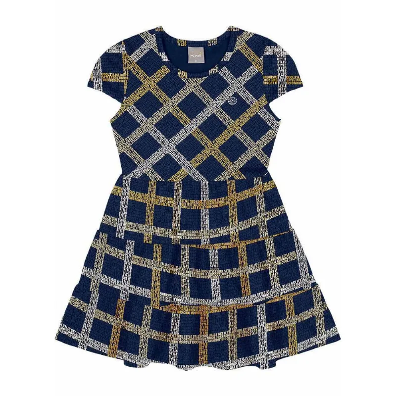Vestido infantil menina quadriculado Mundi Azul 6
