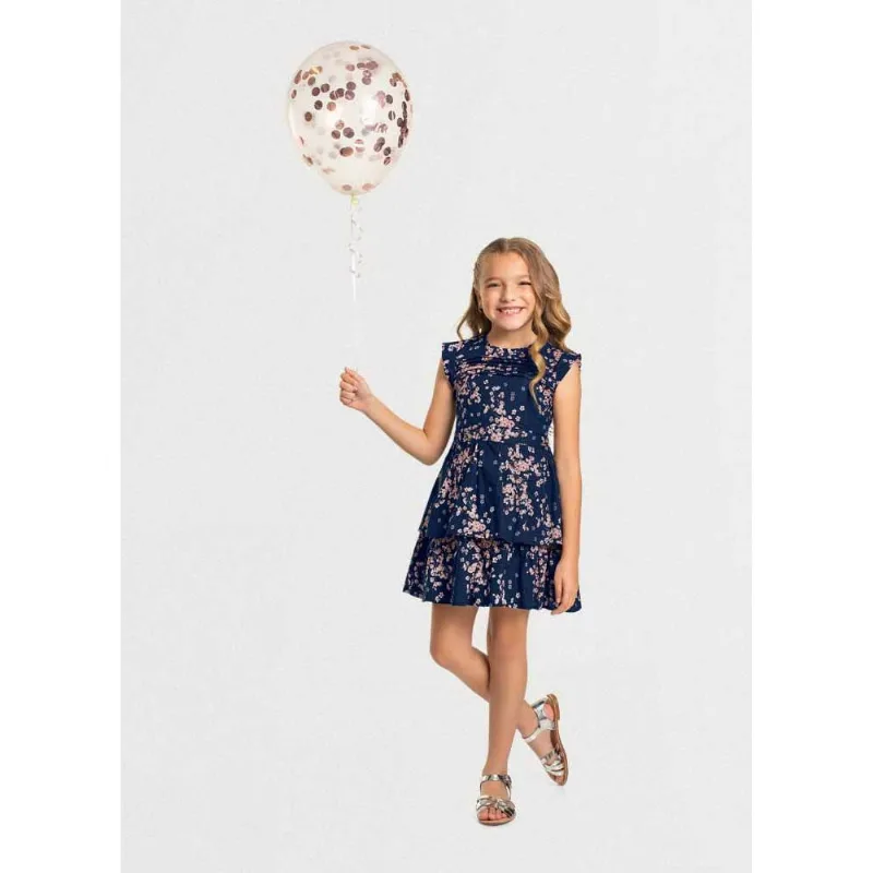 Vestido infantil menina com flores Mundi Azul 14