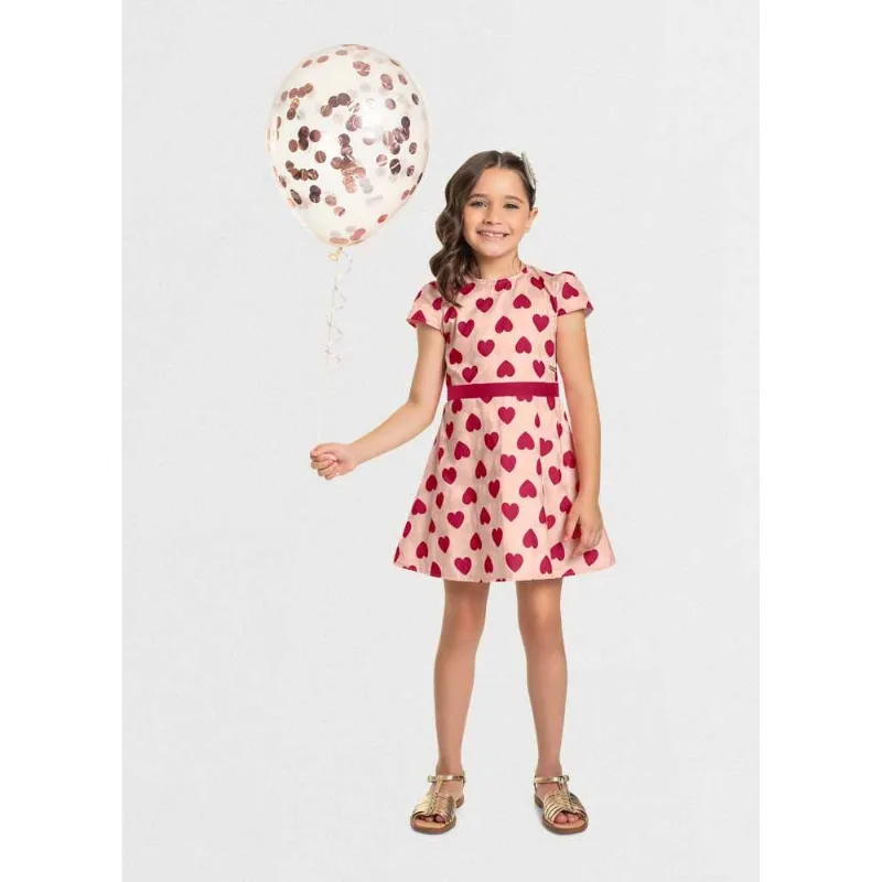 Vestido infantil menina com corações Mundi Rosa 14
