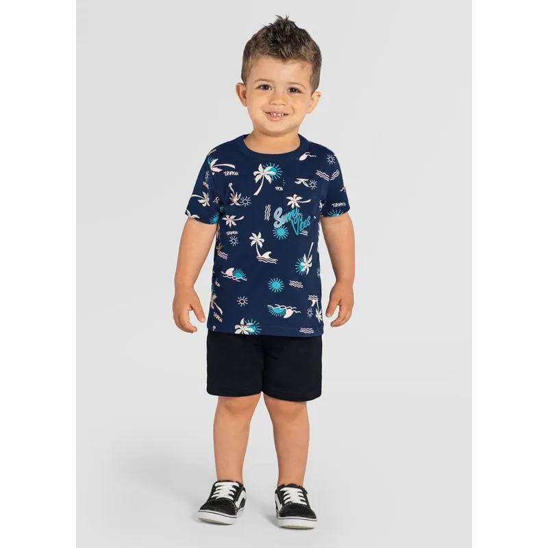 Camiseta infantil menino coqueiros Brandili Azul 3