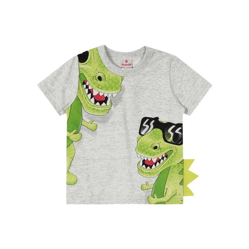 Camiseta infantil menino de dinossauro Brandili Cinza 2