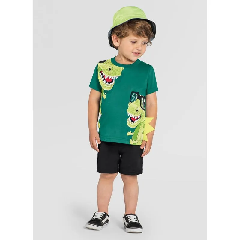 Camiseta infantil menino de dinossauro Brandili Verde 3