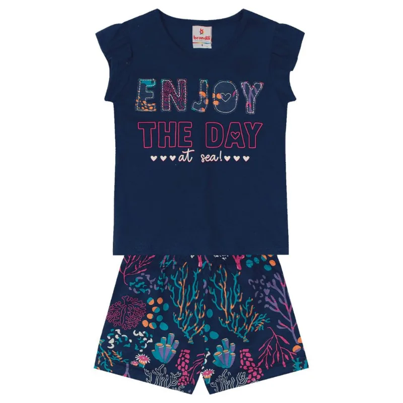 Conjunto infantil menina fundo do mar Brandili Azul 1