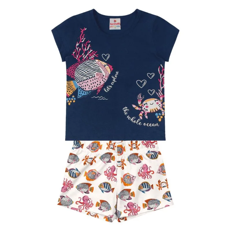 Conjunto infantil menina peixinhos Brandili Azul 2